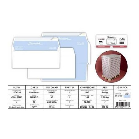 BUSTE LETTERA SILVER 90 STRIP 110x230mm 500pz
