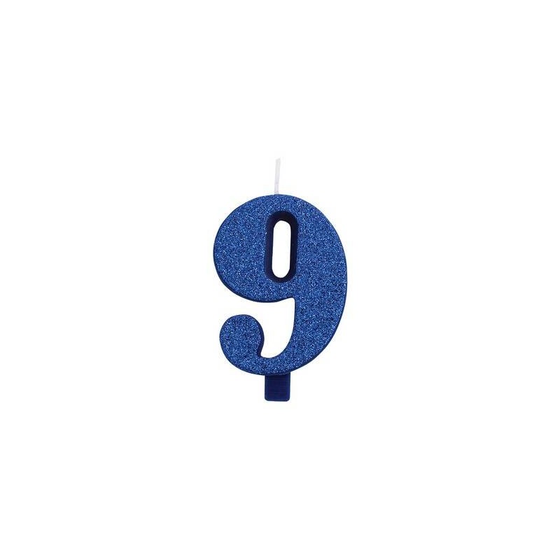 CANDELINA NUMERO 9 GLITTER BLU 9,5cm