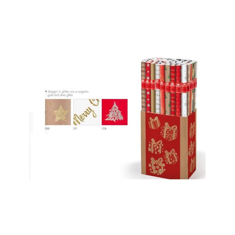 CARTA REGALO ROTOLO NATALIZIA GLITTER ASS.TA 0,7x1mt