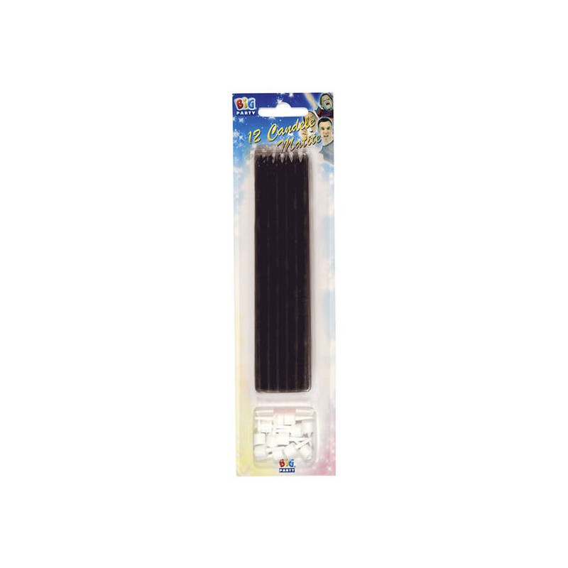 CANDELE MATITE C/SUPPORTO 15cm NERE 12pz