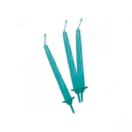 CANDELINE C/SUPPORTO 12pz 8cm VERDE ACQUA