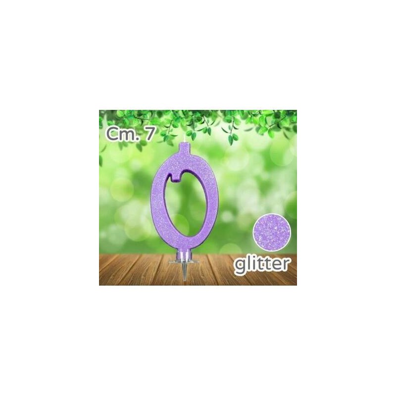 CANDELINA NUMERO 0 LILLA GLITTER 7cm