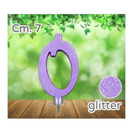 CANDELINA NUMERO 0 LILLA GLITTER 7cm