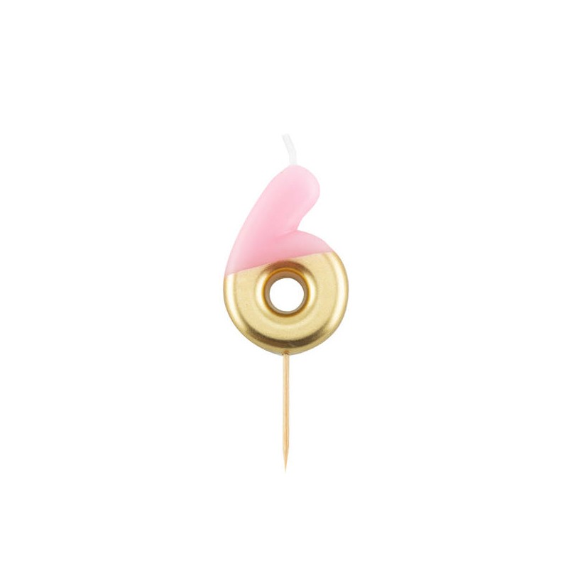 CANDELINA NUMERO 6 ROSA/ORO 10,5cm
