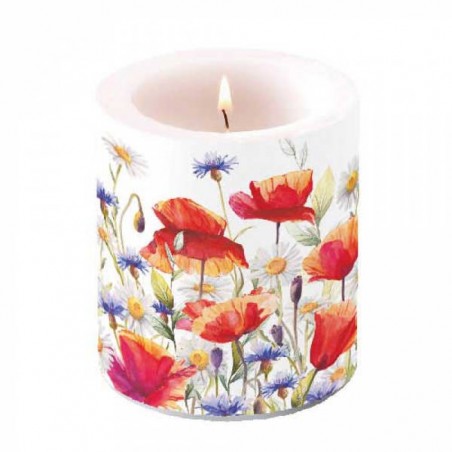 CANDELA MEDIUM PAPAVERI E FIORDALISI ø10x10cm