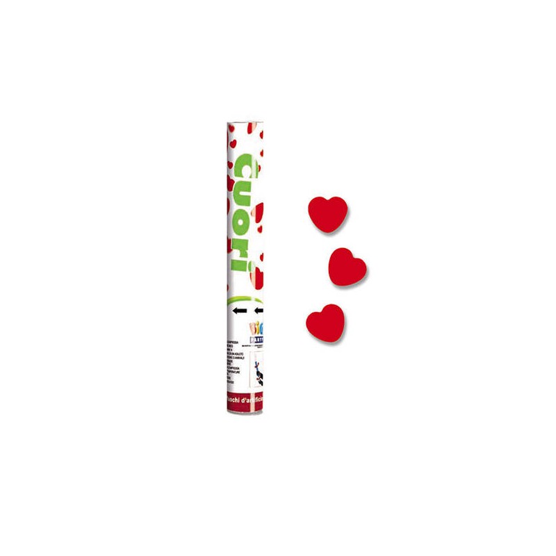 CANNONE SPARA CORIANDOLI CUORI ROSSI 30cm