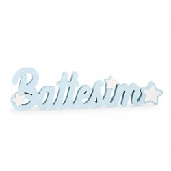 SCRITTA LEGNO BATTESIMO 55x30x14,7cm AZZURRO