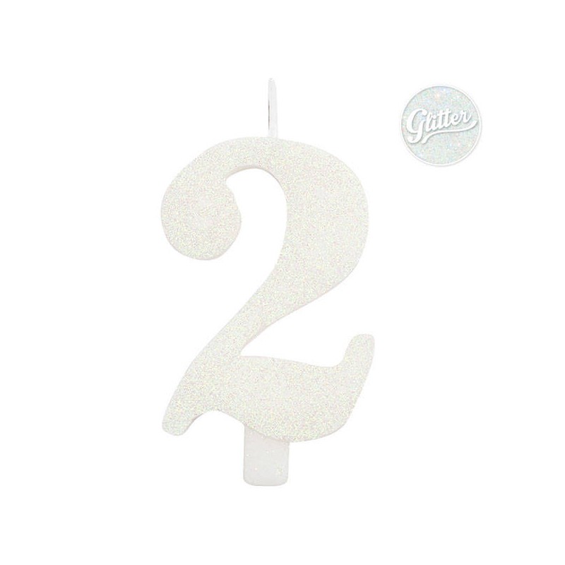 CANDELINA NUMERO 2 GLITTER BIANCA 9,5cm