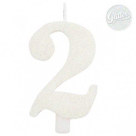 CANDELINA NUMERO 2 GLITTER BIANCA 9,5cm