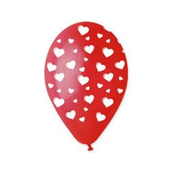 PALLONCINI ALL AROUND 12 30cm ROSSI C/CUORI BIANCHI 100pz
