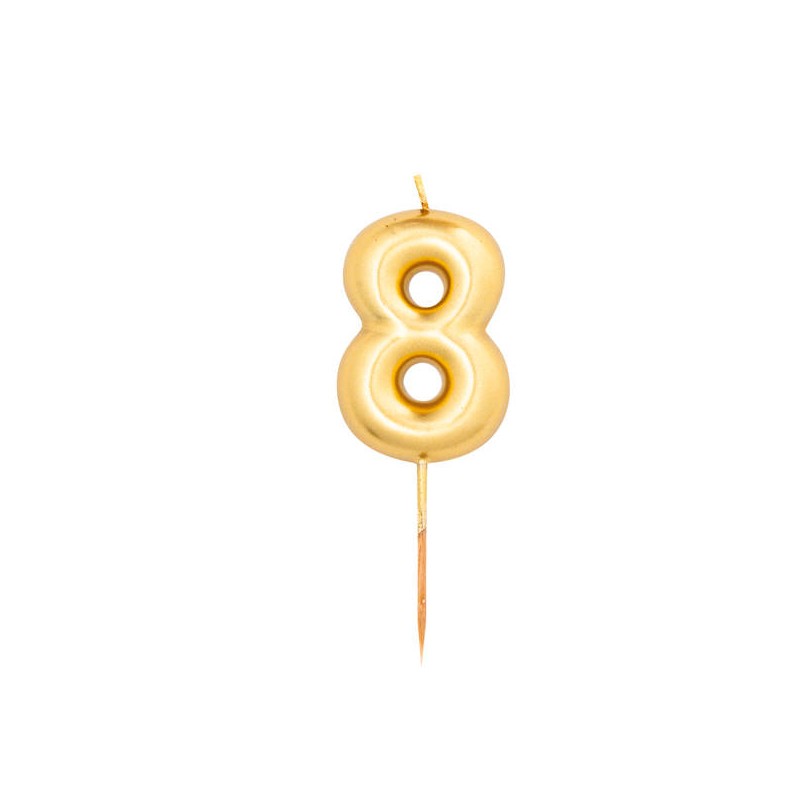 CANDELINA NUMERO 8 METAL ORO 8cm
