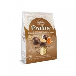 PRALINE CIOCCOLATO FONDENTE 80% CARAMELLO SALATO 250gr CRISPO