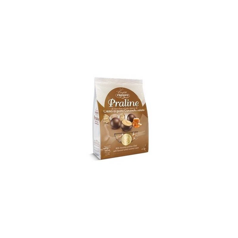 PRALINE CIOCCOLATO FONDENTE 80% CARAMELLO SALATO 250gr CRISPO