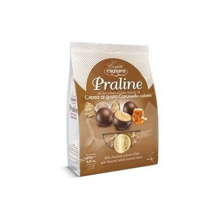 PRALINE CIOCCOLATO FONDENTE 80% CARAMELLO SALATO 250gr CRISPO