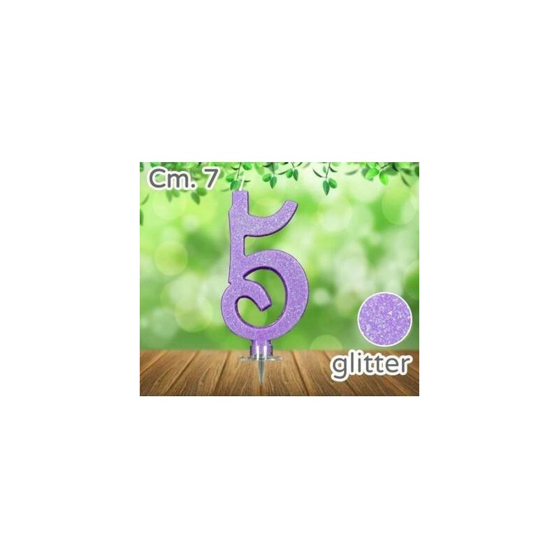 CANDELINA NUMERO 5 LILLA GLITTER 7cm
