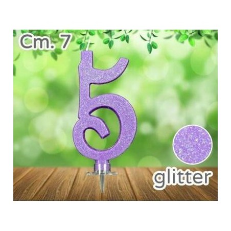 CANDELINA NUMERO 5 LILLA GLITTER 7cm