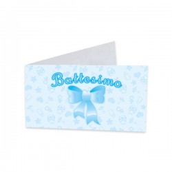 BIGLIETTINO BOMBONIERA 9x2,5cm BATTESIMO BABY CELESTE 25pz