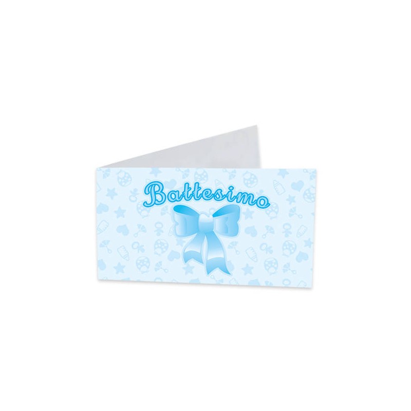 BIGLIETTINO BOMBONIERA 9x2,5cm BATTESIMO BABY CELESTE 25pz