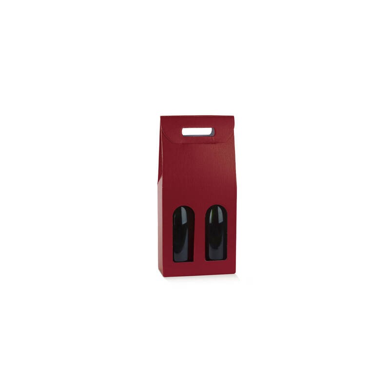 SCATOLA 2 BOTTIGLIE C/MANIGLIA E FIN. 18x9x38,5cm FIBRA BORDEAUX