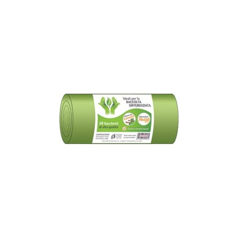 SACCHI NU 70x110cm RACCOLTA DIFFERENZIATA VERDE 10pz