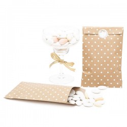 SACCHETTI CARTA KRAFT STAMPA POIS BIANCHI 13x20cm 8pz