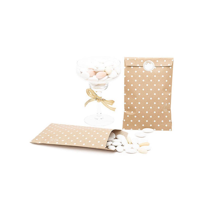 SACCHETTI CARTA KRAFT STAMPA POIS BIANCHI 13x20cm 8pz