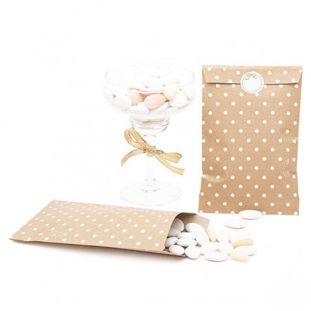 SACCHETTI CARTA KRAFT STAMPA POIS BIANCHI 13x20cm 8pz