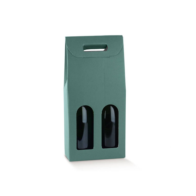 SCATOLA 2 BOTTIGLIE C/MAN. E FIN. 18x9x38,5cm FIBRA VERDE