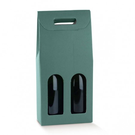 SCATOLA 2 BOTTIGLIE C/MAN. E FIN. 18x9x38,5cm FIBRA VERDE