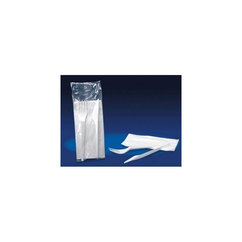 BIS FORCHETTA+COLTELLO+TOVAGLIOLO BIANCO ECO LUX RIUTILIZZABILI 500pz