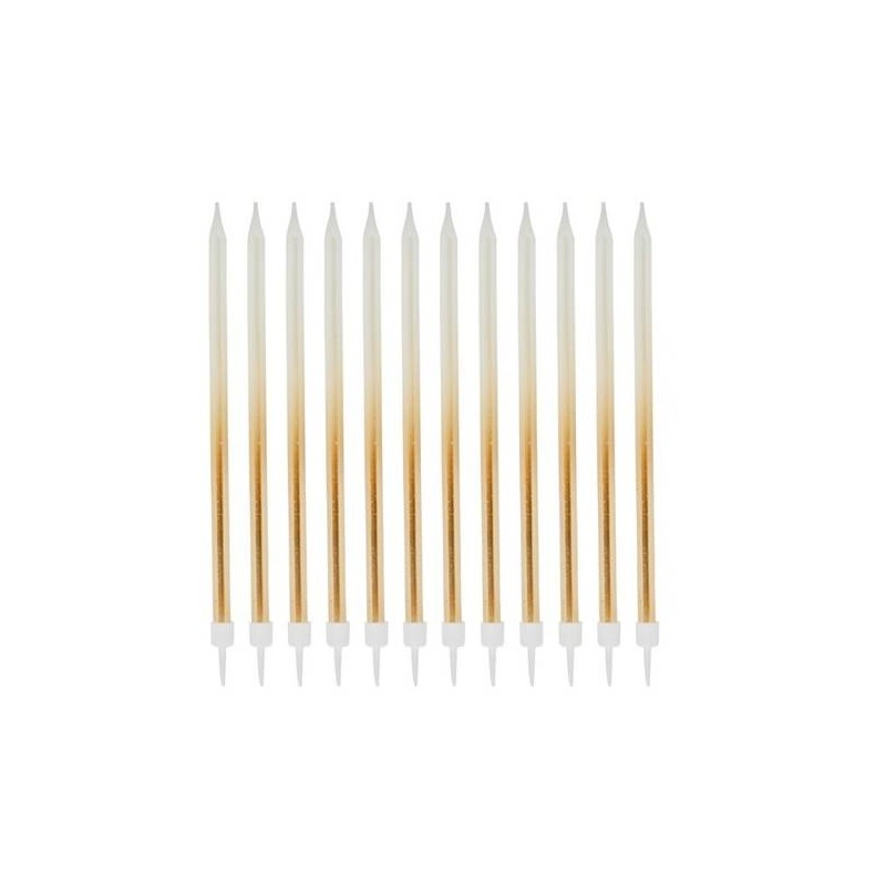 CANDELINE C/SUPPORTO SFUMATE ORO 12pz