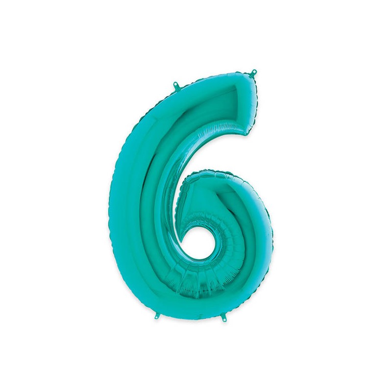 PALLONE NUMERO 6 MYLAR 102cm 40 ACQUAMARINA