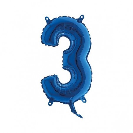 PALLONE NUMERO 3 MYLAR 14 36cm BLU