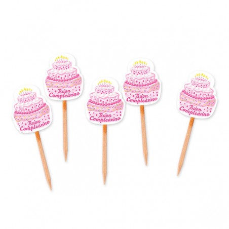 PICKS SAGOMATI IL MIO BUON COMPLEANNO CAKE ROSA 25pz