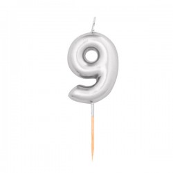 CANDELINA NUMERO 9 METAL ARGENTO 8cm