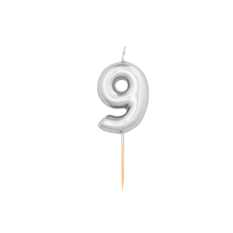 CANDELINA NUMERO 9 METAL ARGENTO 8cm