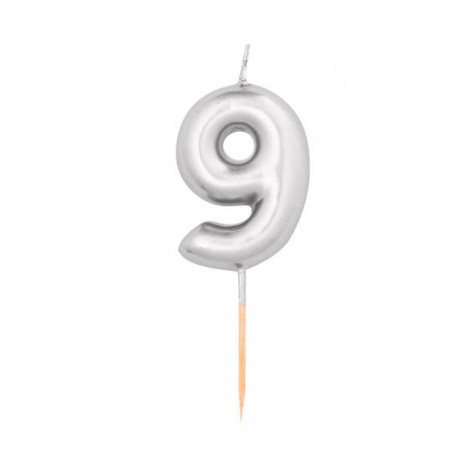 CANDELINA NUMERO 9 METAL ARGENTO 8cm