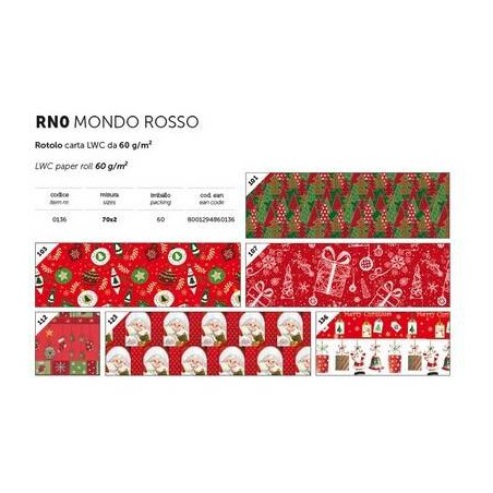 CARTA REGALO ROTOLO 0,7x2mt ASS. NATALE MONDO ROSSO