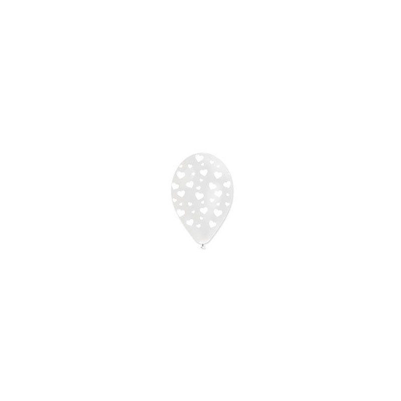 PALLONCINI ALL AROUND TRASPARENTI C/CUORI BIANCHI 100PZ