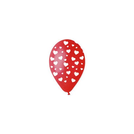 PALLONCINI ALL AROUND 12 30cm ROSSI C/CUORI BIANCHI 100pz