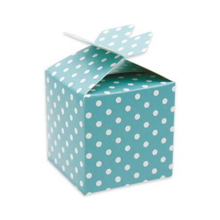 SCATOLINA CUBETTO FIOCCO 5X7X5cm FIOCCO POIS ACQUAMARINA 25pz