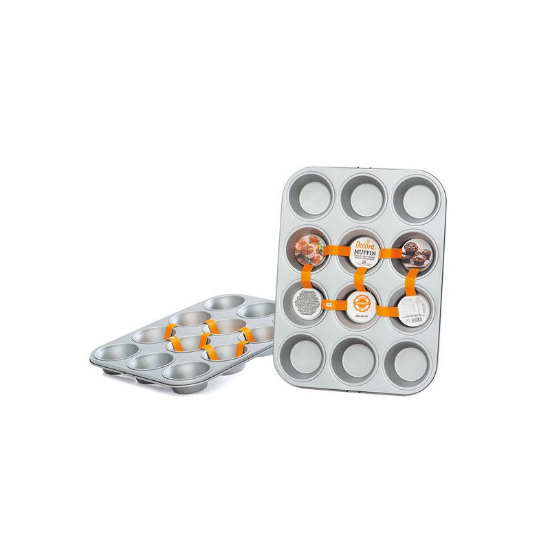 TEGLIA 12 MUFFIN ø7 IN ACCIAIO ANTIADERENTE DECORA 35x26x3cm