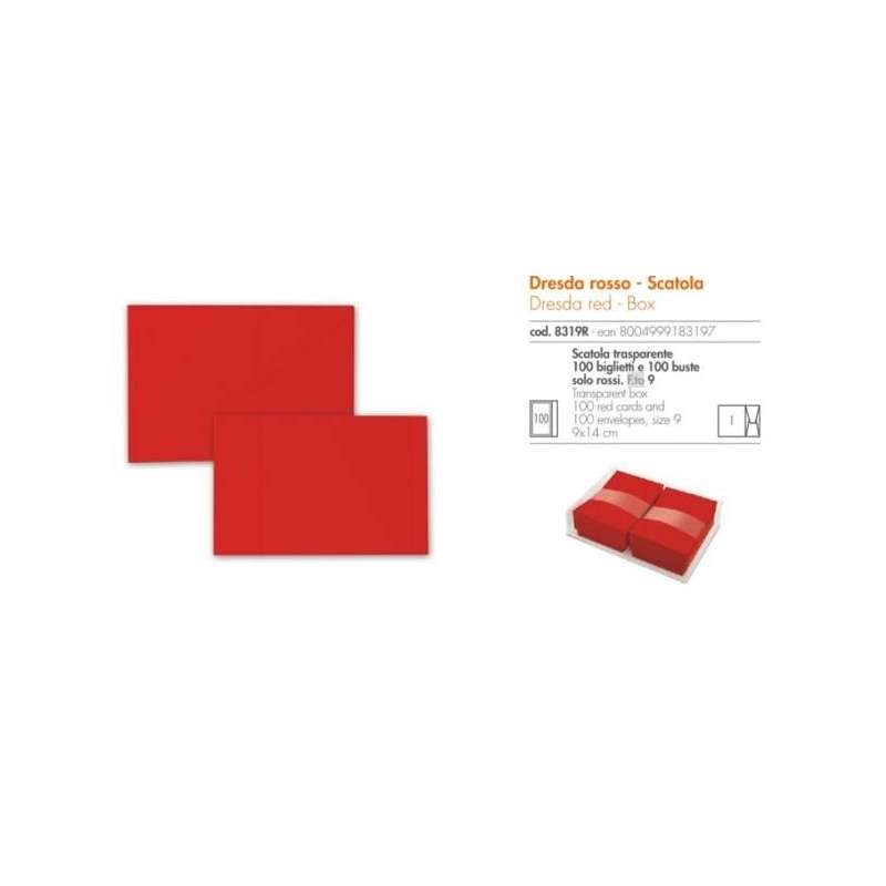 BIGLIETTI + BUSTA 9x14cm BRISTOL DRESDA ROSSO 100pz