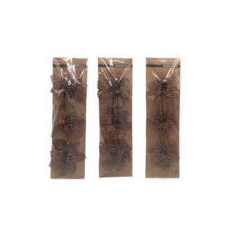 FIORI GLITTER BRONZO C/CLIP 3ass 3pz