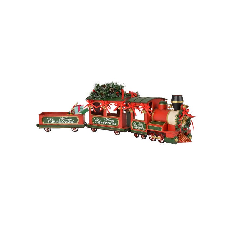 TRENO LATTA CON PIGNE CAMPANELLE E REGALI 92x16x h30cm