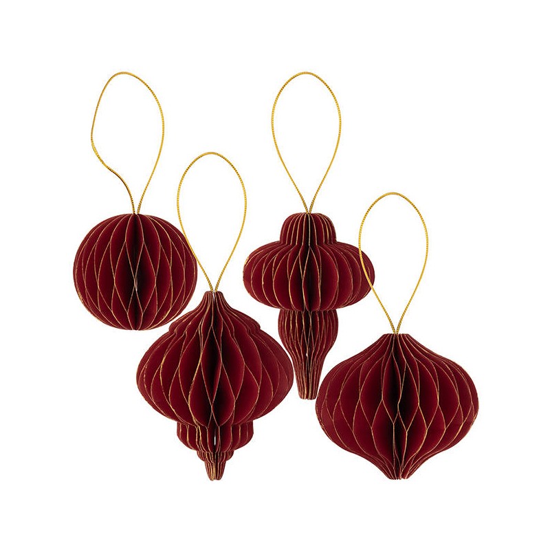 DECORAZIONI CARTA 8/10/13cm ROSSO ORO 4pz