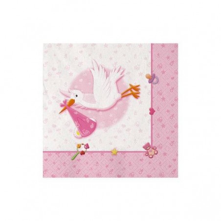 TOVAGLIOLI 25x25cm BENVENUTA CICOGNA ROSA