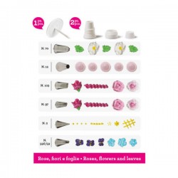 SET BECCUCCI INOX DECORAZIONI ROSE FIORI E FOGLIE 9pz DECORA