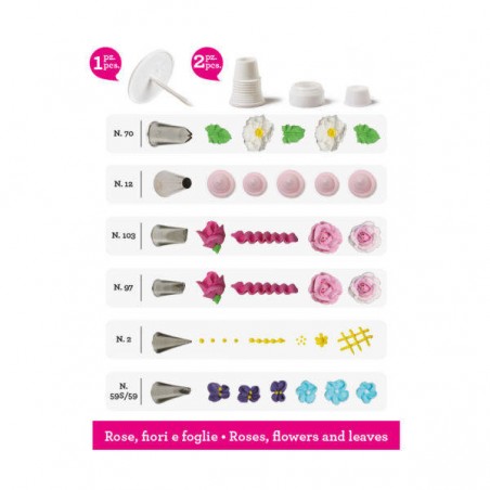 SET BECCUCCI INOX DECORAZIONI ROSE FIORI E FOGLIE 9pz DECORA