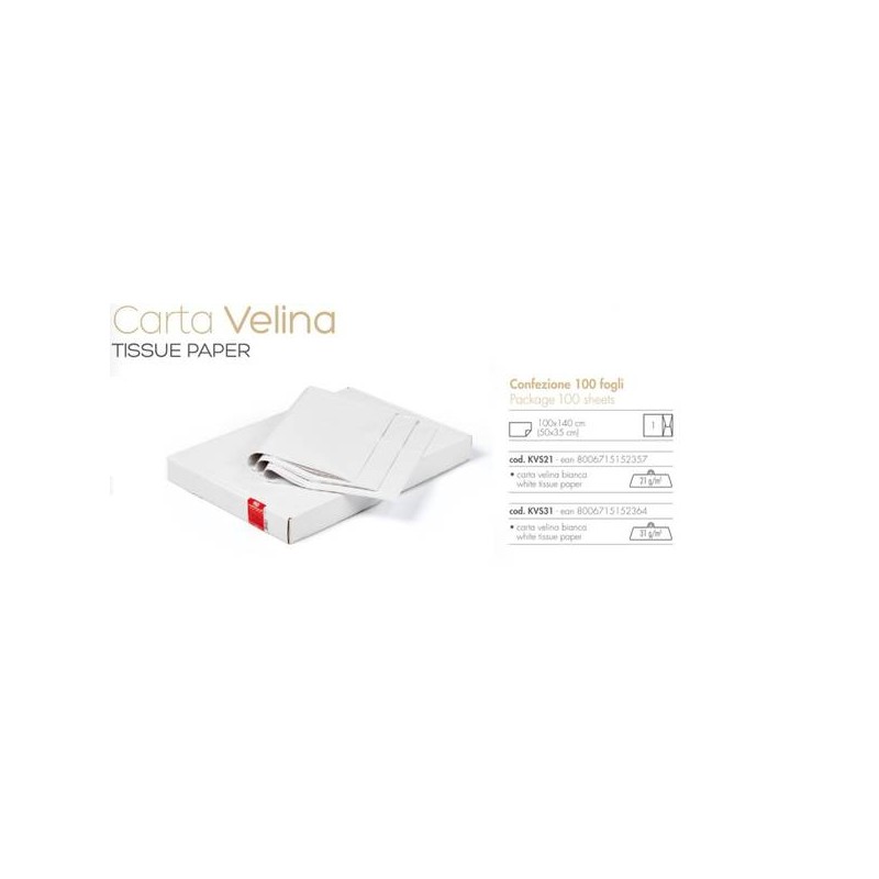 CARTA VELINA gr.21 BIANCA 100x140cm 100 FOGLI PIEGATI